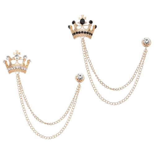 Image of PATIKIL Crown Hanging Chain Brooch Pins, Rhinestone Suit Pins Fashion Crystal Lapel Pins