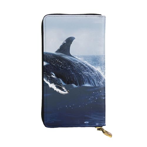 Killer Whale Print Printed Long Wallet for Women Men Cute PU Leather Wallet with Coin Purse and Credit Card Holder