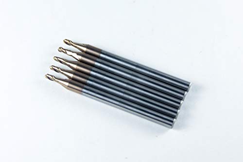 Image of Carbide Ball Nose End Mill for CNC Machine Milling Tools, for Alloy Steels /Hardened Metals - 2 Flute - 55HRC TiAlN Coated (5Pcs, 1 /16)