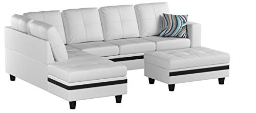 Beverly Fine Funiture Sectional Sofa Set, Cream White Black Stripe