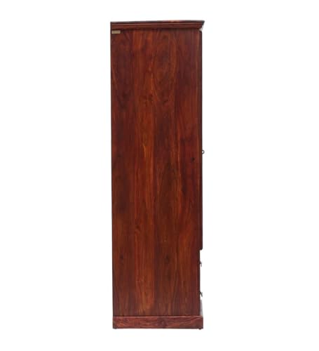 Image of Sheesham Wood Wardrobe with 2 Drawer and 3 Shelves Storage for Bedroom Wooden Almirah for Clothes for Living Room Bedroom Home, Solid Wood Furniture (Maple Finish)