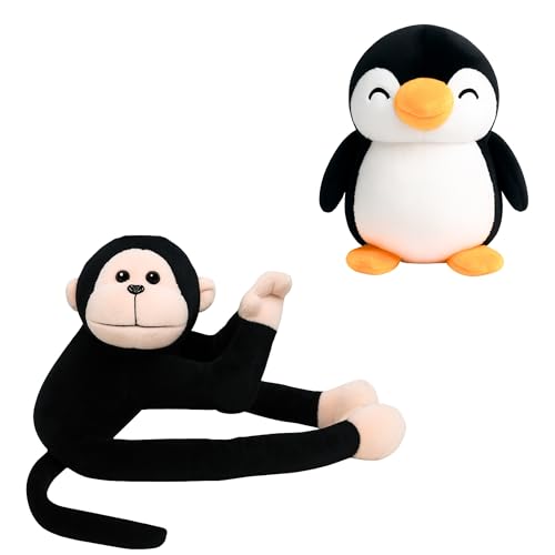 Image of TOYTALES Soft Toy Combo - Black Monkey & Cute Penguin Plush Stuffed Toys for Kids