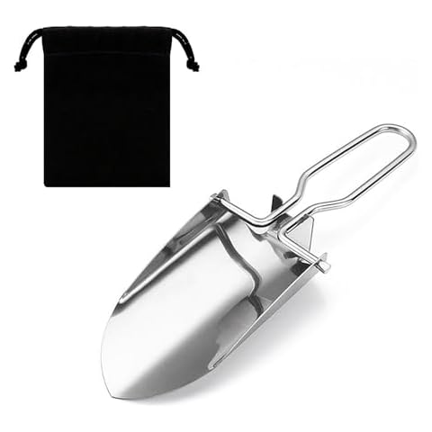 PWPAM Foldable Hiking Trowel Stainless Steel Camping Shovel Portable Gardening Trowel Folding Design with Carry Pouch Cover