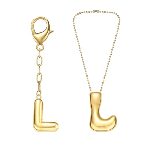 COTATI Gold Plated Bubble Letter Keychain for Women Initial Monogram Pendant Charm Keychains for Bag Handbags Purse
