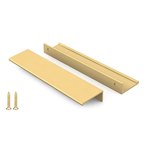 Image of Peaha 30 Pack Kitchen Cabinet Handles 6-5 /16 inch Matte Gold Pulls Edge Pulls | Gold Cabinet Handles Finger Pulls for Cabinets Modern Hidden Aluminum Alloy Dresser Drawer Handles Closet Bedroom