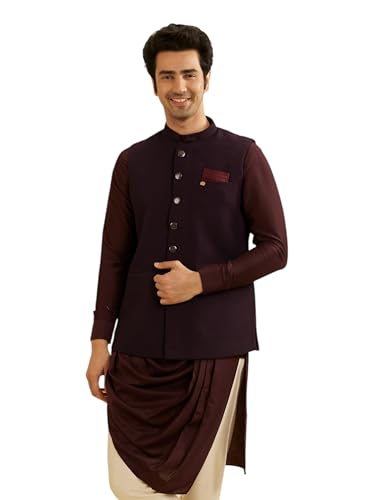 Image of Manyavar Men's Rayon Blend Textured Ethnic Jacket (1pc)