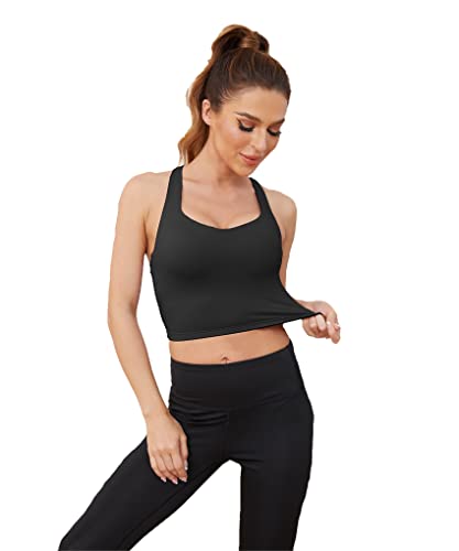 Strappy Workout Tops For Women Sports Bras For Women Longline Criss-Cross Back Yoga Bra Medium Support Workout Crop Top Tank Tops For Girls With Removable Cups (Small, Wl-Black) #TOP4