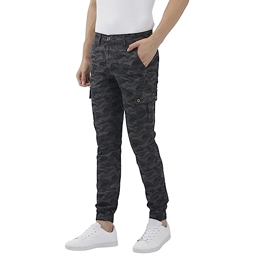 Image of The Indian Garage Co Men Slim Fit Solid Mid-Rise Cuffed Cargos
