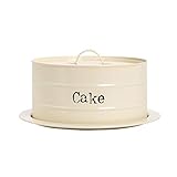 Harbour Housewares Industrial Cake Storage Tin with Dome - Vintage Style Steel Display Stand Plate with Cover - Cream