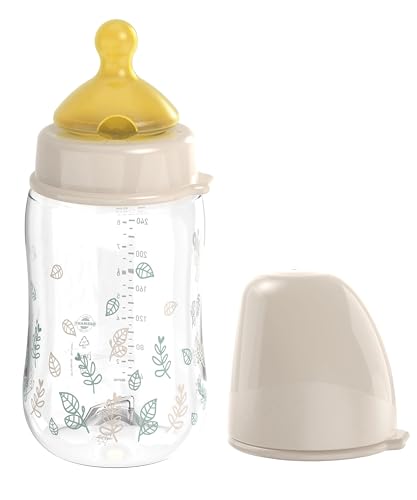 nip Cherry - Biberón de cuello ancho, tetina de cereza, caucho natural y látex, anticólicos, tamaño S & M, 260 ml, color beige