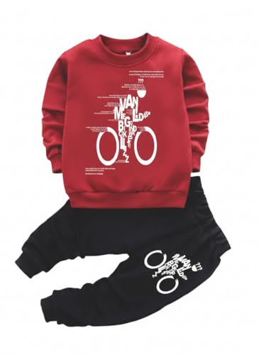 Image of Kids Cotton Blend Printed Sweatshirt & Jogger Set for Boys & Girls | Winter Co-Ord Outfit | Unisex Casual Wear