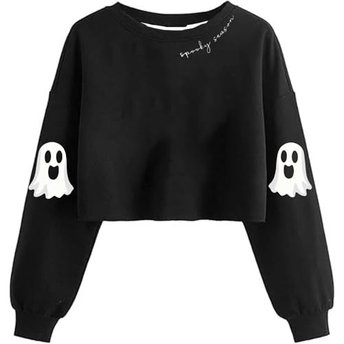 Sweatshirt for Women Halloween Graphic Sweatshirts Halloween Crew Neck Long Sleeve Cropped Pullover Fall Casual Tops2