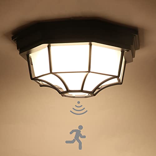 NEAFP Plafonnier LED avec détecteur de mouvement, montage encastré extérieur du crépuscule à l'aube, plafonnier intérieur en aluminium noir mat avec...