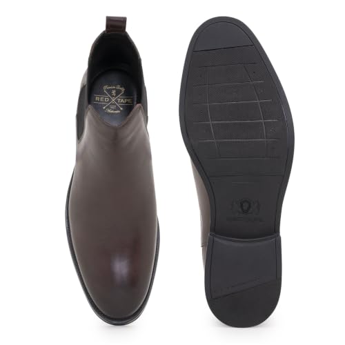 Image of Red Tape Men'S Boots Brown Leather Round Toe Elastic All-Day Comfort