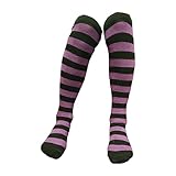 Colourful Baby World Kids Girls Striped Party Fancy Dress Up Knee Socks Black Red Blue Age 6 7 8 9 10 (Black-purple, 3-5 Years)