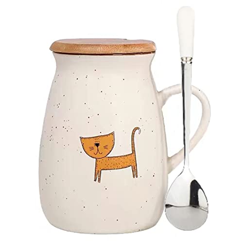 TuYines Taza de café con tapa, diseño de gatos, taza de capuchino, taza de café de cerámica, taza de té, taza de cerámica, taza de té, 380 ml, taza divertida