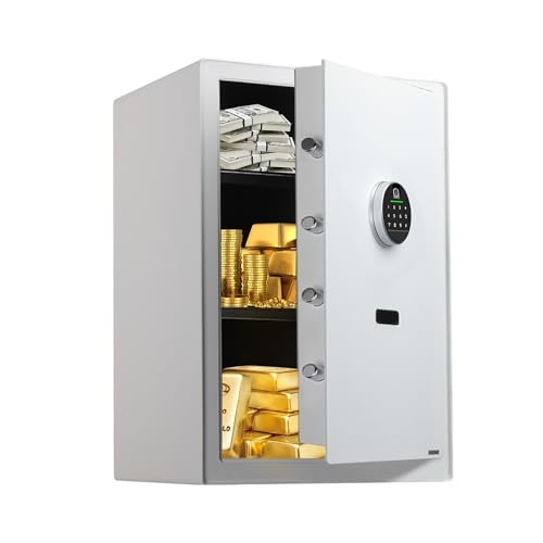 XPEDITION 3.0 Cu.Ft Large Home Safe,with Fireproof Waterproof Bag, Heavy Duty Digital Security Safe, Built-In Drawer and Removable Shelf for Storing Valuables (White, Fingerprint)