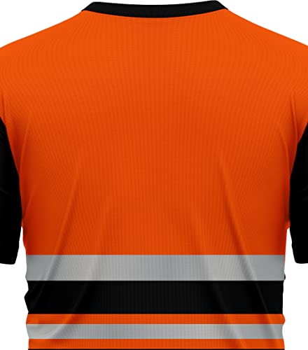 mymixtrendz Hi Vis High Visibility Security Work T Shirts Dri Fit Short Sleeves Safety Reflective Tape Round Crew Neck Breathable Workwear Tops Orange Black - Image 3