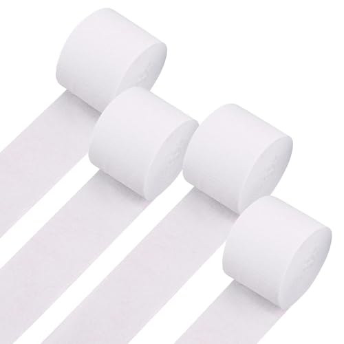 4 Rolls Crepe Paper White Streamers Perfect for Streamers Party Decorations Wedding Birthday Colored Decor and DIY Craft Supplies(1.8 Inch x 82 Ft/Roll)