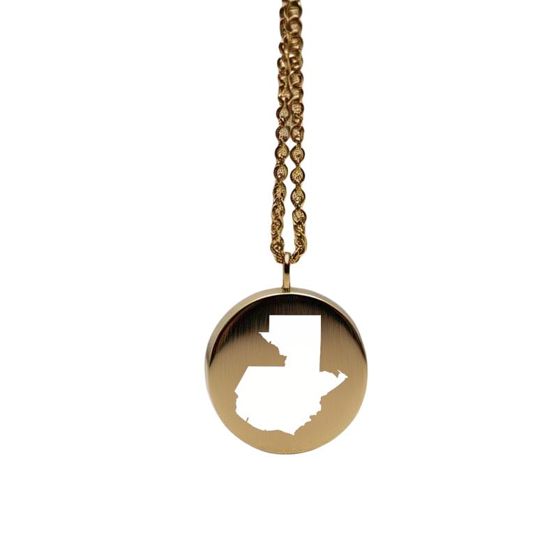 Colgante redondo con mapa de Guatemala en plata de ley chapada en oro de 14 k de 24 mm