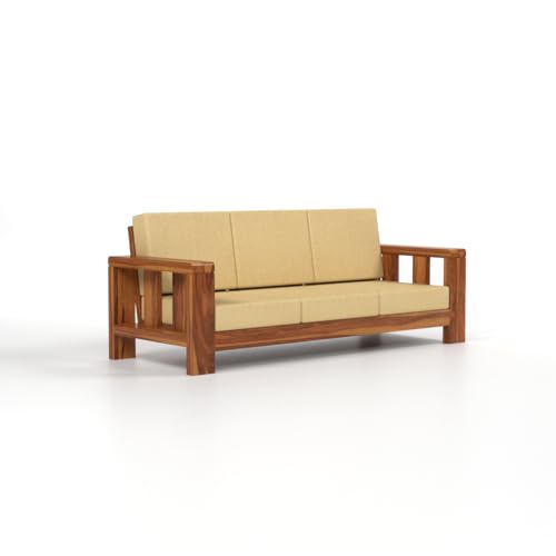 Image of Solid Sheesham Wood Sofa Set 6 Seater for Living Room | Wooden 6-Person Sofa Set for Home Office | 3+3 Sofa Sets for Living Room | (Honey Finish, 6 Seater)