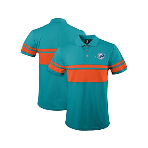 FOCO NFL Football Team Color Chest Stripe Mens Polo Shirt Miami Dolphins Large