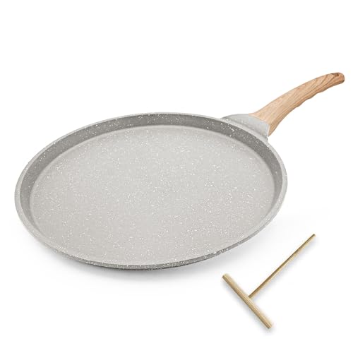 Bobikuke Sartén para Crepes 30 cm con Distribuidor de Masa, Revestimiento Antiadherente, Aluminio - Blanco