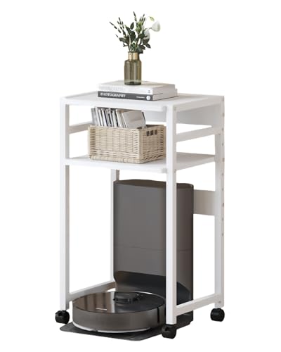 SUOWUKS ロボット掃除機収納ラック お掃除ロボット置き台 高さ調節可能収納ラック サイドテーブル 多サイズ対応 落下防止 ベッドサイドテーブル キャスター付き 移動便利 空間活用ラック 寝室 リビングルーム ソファ ベッドサイド 室内収納 (ホワイト, 幅40CM) [並行輸入品]