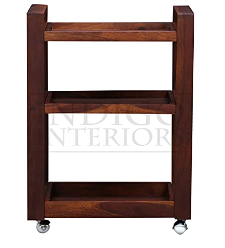 Image of Avian Solid Wood Bar and Serving Cart with Wheels- Industrial Style Rolling Storage Cabinet Trolley - Kitchen Bar Dining Room Tea Wine Rack with Wine and Bottle Holder