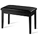 GOPLUS Banc de Piano Double en Bois Massif Robuste et Antidérapant avec Siège Rembourré en Cuir PU, Tabouret Piano 2 Places avec Compartiment de Rangement, Charge Max 180KG (Noir, Pied Droit,Plat)
