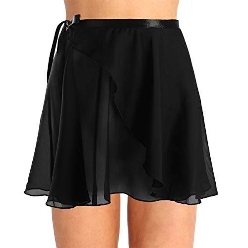 iEFiEL Damen Ballettrock Wickelrock Ballett Chiffon Röckchen Mädchen Ballett Kleidung Tanzrock Trikot Tanz Kostüm in weiß, schwarz, weinrot Schwarz One Size
