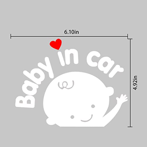 Moioee 3Pcs Baby In Car Decal, Cute Waving Kids In Car Night Visibility Warning Decal, Waterproof Reflective Baby On Board Sticker Safety Sign For Car, Auto Bumper Window Door Sticker Decoration (White/Red Heart) #TOP1
