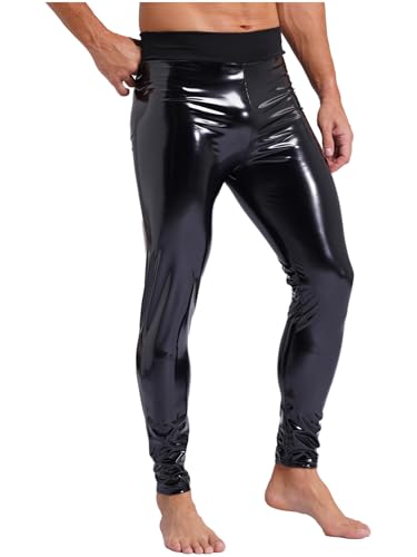 Mens Fashion Wet Look Leggings Patent Leather Long Pants High Waist Skinny Trousers Clubwear2