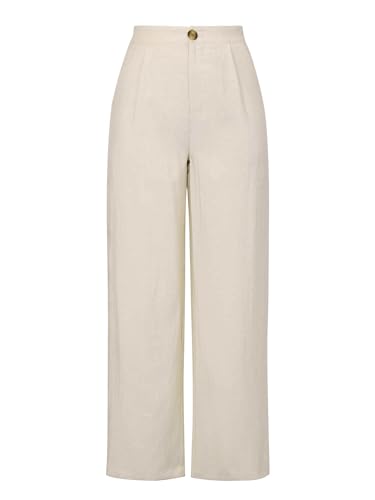 Pantalon en lin femme jambe large taille haute avec poches