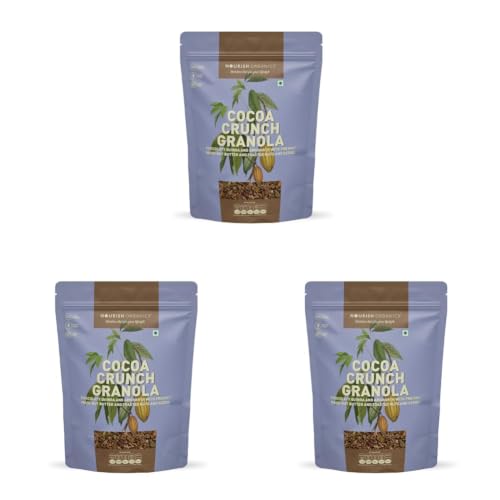 Image of Nourish Organics Cocoa Crunch Granola, 270g | Healthy Breakfast Cereal with Whole Nuts | No Refined Sugar | Plant-Based, High-Fiber Snack (Pack of 3)