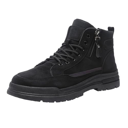 Botas de invierno retro para hombre, de gamuza, informales, con cordones, con forro de felpa cálida, calzado al tobillo para clima frío, estilo callejero diario, Clear, 42 1/3 EU