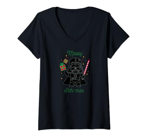 Womens Star Wars Darth Vader Cute Christmas Holiday Merry Sith-mas V-Neck T-Shirt