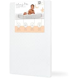 1 of Dream On Me Holly 2-in-1 Mini Crib Mattress, Dual-Sided Infant & Toddler, Waterproof Cover, GREENGUARD Gold Certified, 38” x 24” x 3”, Fits Mini & Select Portable Cribs, Not for Playards