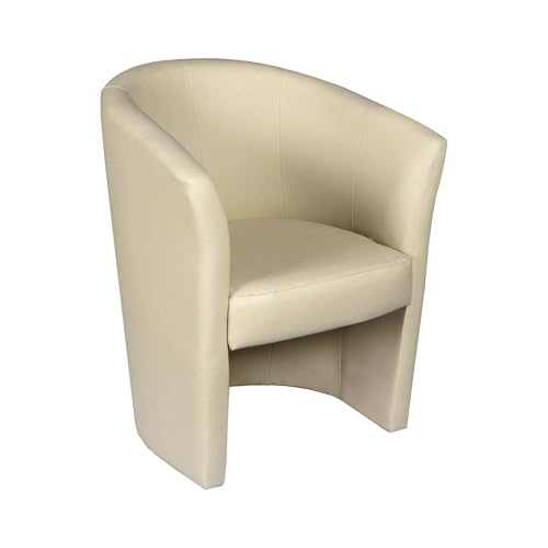 Dmora - Fauteuil Abrera, Fauteuil de salon, Siège rembourré, Chaise avec accoudoirs en simili cuir, 64x63h76 cm, Beige