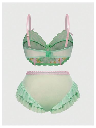 Image of MakeMeChic Women's Plus Size Lingerie Sets Contrast Lace Cut Out Wireless Bra and Panty Set