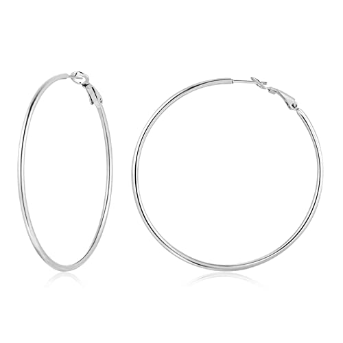 TIZU Big Hoop Earrings for Women Stainless Steel Hypoallergenic 14K Gold/Rose Gold/Black/Silver Hoop Earrings, 40mm/50mm/60mm/70mm Hoops Earrings Birthday Mothers Day Jewelry Gifts Women