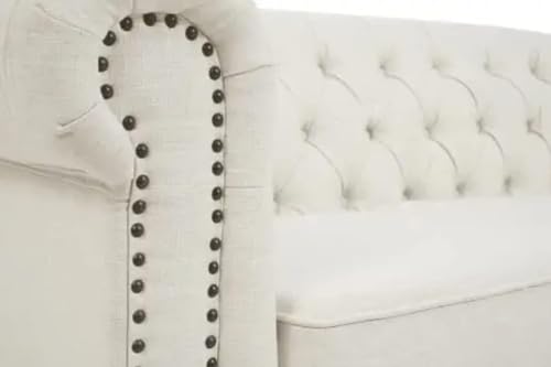 Image of Modern and Stylish 3 Seater Chesterfield Luxury Sofa with Valvet and Fabric Comfortable Sofa for Living Room, Dining Room, Hallway, and Office-(White).