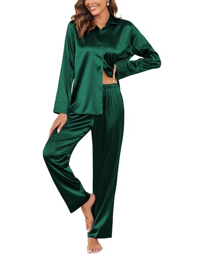 Ekouaer Silk Pajamas for Women Classic Button Down Pj Sets Satin ...