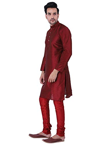 Image of HUZUR Men's Silk Solid Straight Long Kurta Pyjama Set| Ethnic Wear