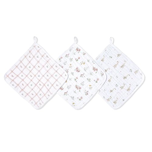 Image of aden + anais Essentials Washcloth 3-Pack, Super Soft 100% Cotton Muslin, Gentle on Skin, 3 Absorbent 11x11 Layers, Softer with Every Use, Perfect for Babies, Infants, Toddlers, Country Floral