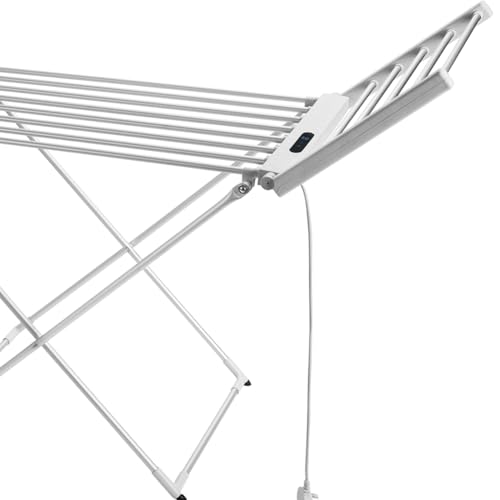 BAKAJI Stendibiancheria Elettrico Riscaldato 260 W Pieghevole, Stendino Asciugabiancheria Salvaspazio, Asciuga e Stendi Biancheria Riscaldante Indipendente da Bagno in Alluminio Chiusura Slim - 6