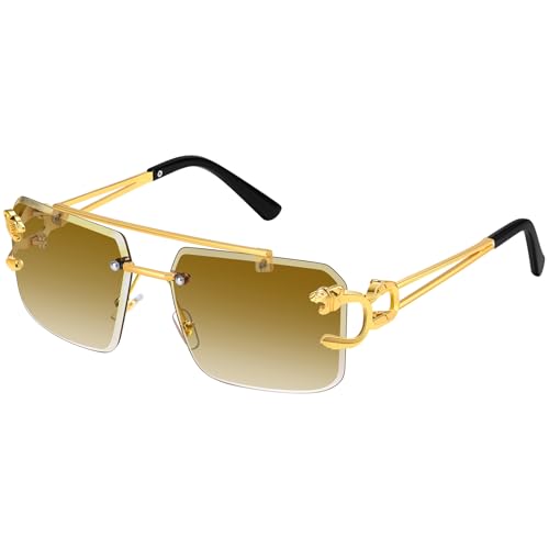 Dollger Rimless Sunglasses for Men Square Fashion Shades Tinted Lens Metal Frameless Rectangle Y2K Glasses UV400