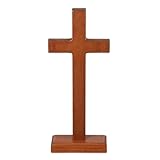 NUOBESTY Holzkreuz Stehend 22cm aus Buchenholz Christliches Tischkreuz mit Ständer für Wohnraum Kirche und Taufe