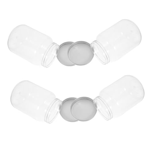 Garneck 4 Piezas Tarros de albañil con tapa de aluminio tarro de azúcar mini tarros de albañil con tapas tarros de galletas bote de café tarro de cafe jarra frascos el plastico Transparent