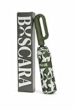 BOSCARA Paraguas Plegable Automático Verde con Mango Mosquetón – 10 Varillas de Fibra de Vidrio, 104 cm, Diseño Geométrico Exclusivo